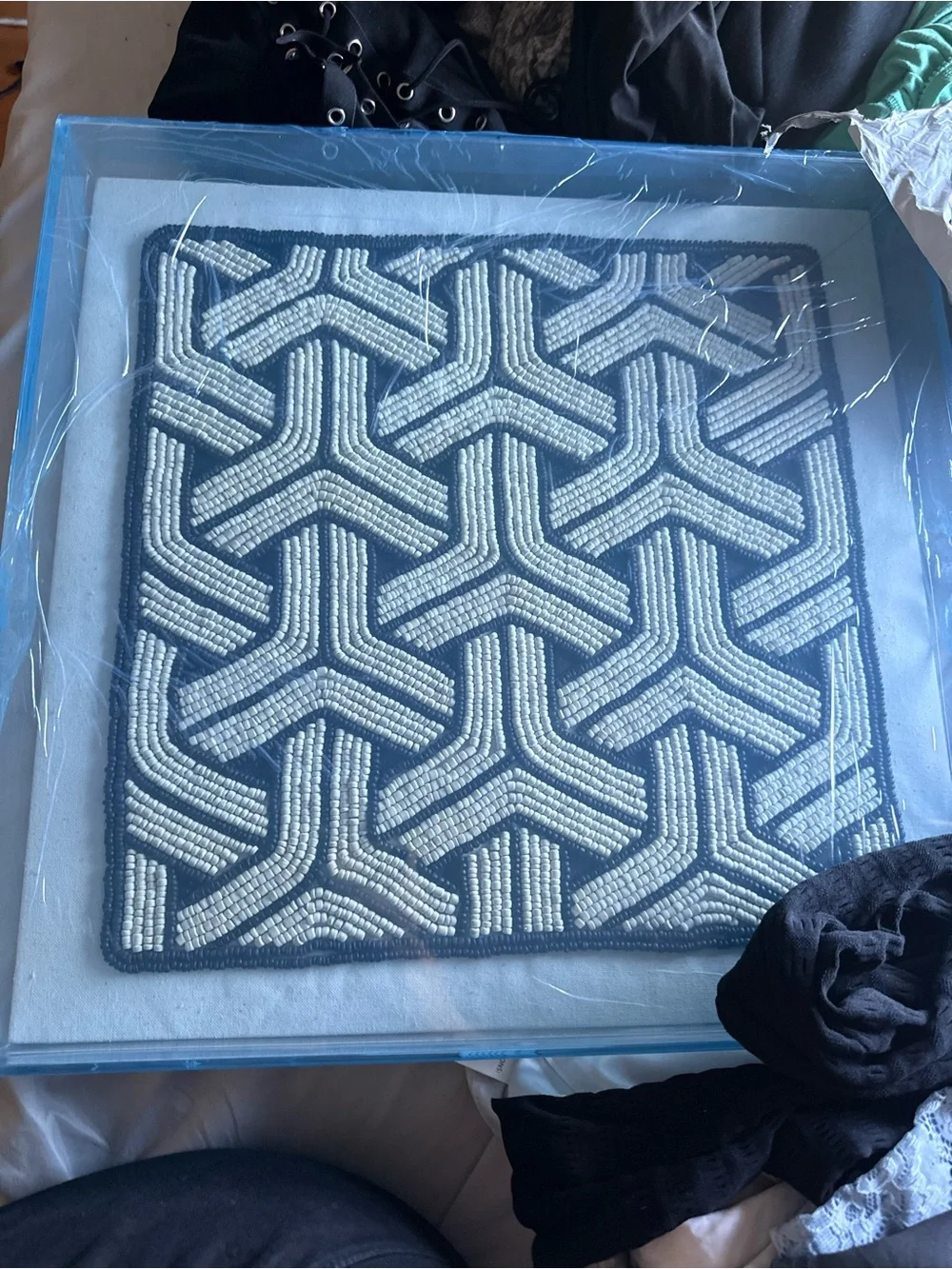 Beaded Geometric Wall Art - Black and Cream